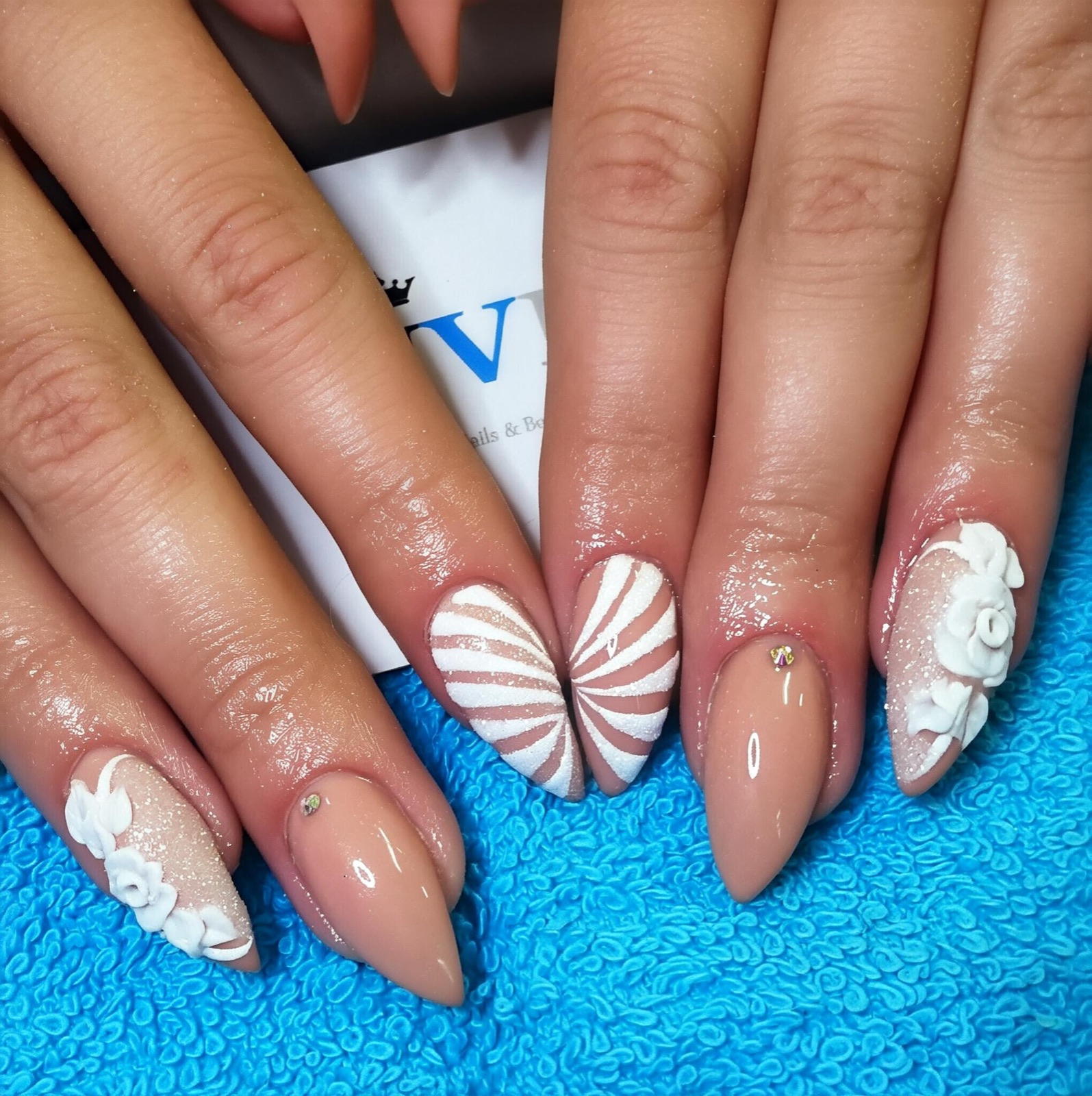 Nude nails with crystal detail